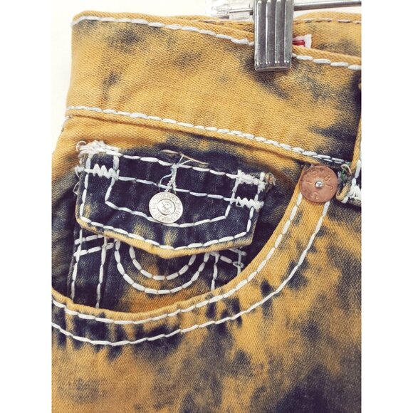 True Religion Joey Super T Jeans Mens 42 Blue Orange Tie Dye 100% Cotton Pockets - Picture 5 of 14